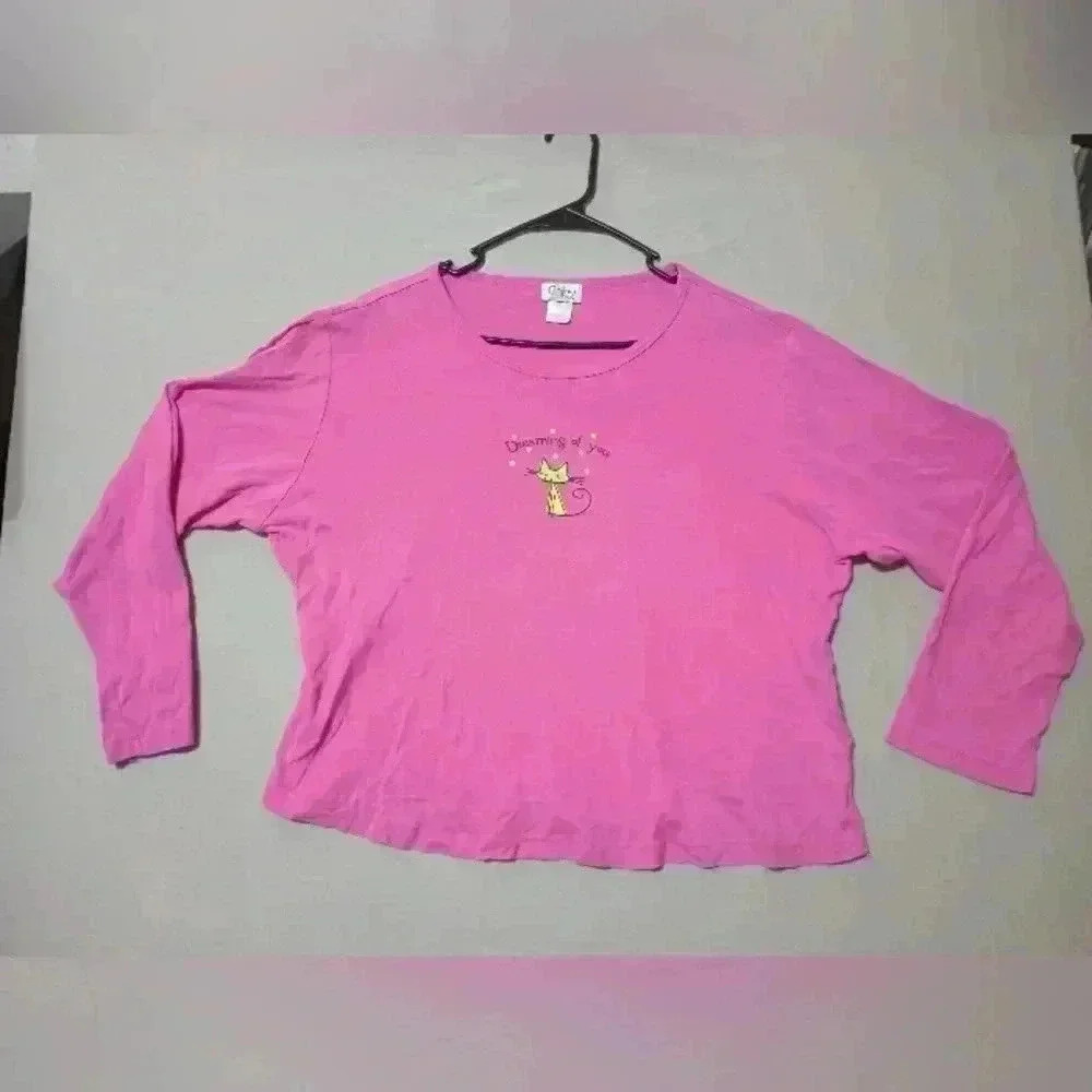 Cinema Etoile Night Blouse Pink Sz XL Cat Dreaming Of You Pajama Top Bed Time
